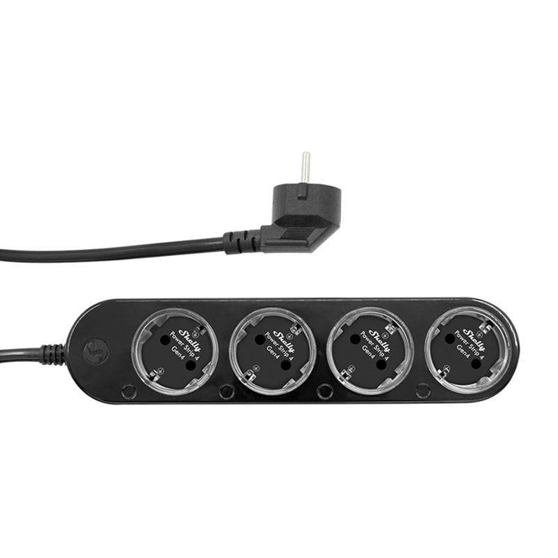 Smart 12A Shelly stikkontaktliste 4 Gen4 Zigbee/Matter, svart